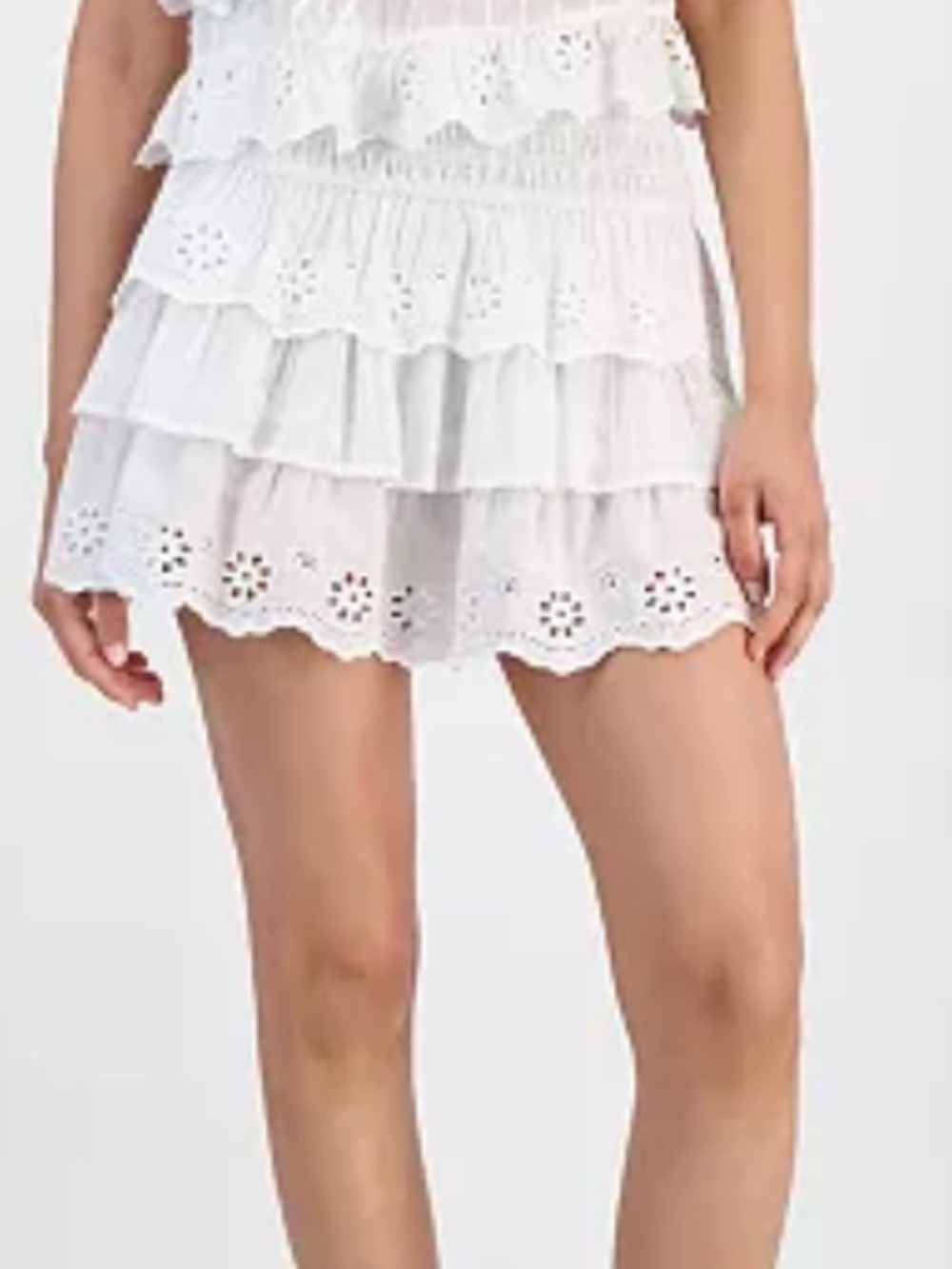 AND NOW THIS Smocked White Eyelet Tiered Mini Skirt - Women size M